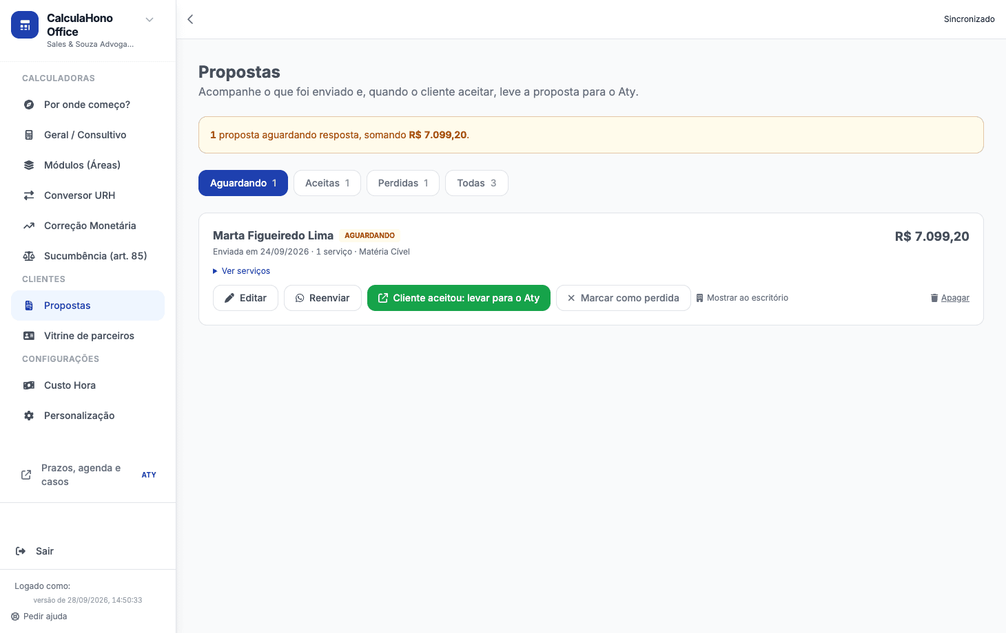 Acompanhamento das propostas enviadas